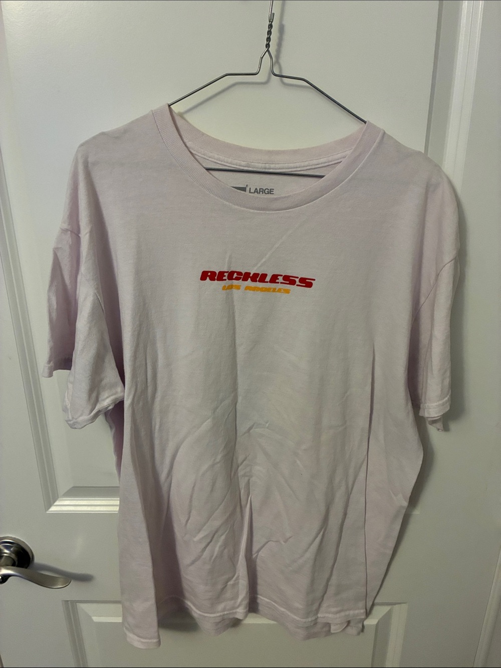 Young & Reckless Light Pink Graphic Tee with Red & Yellow Logo